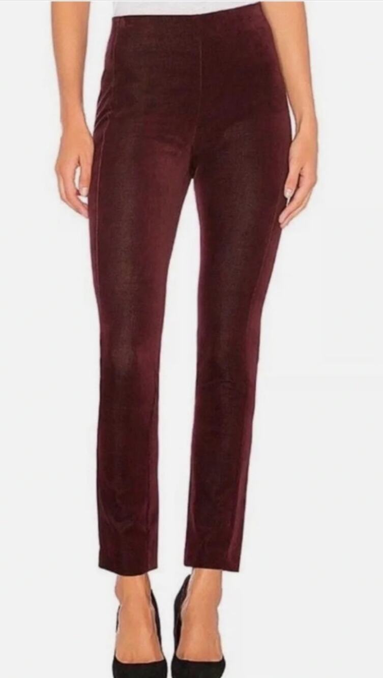 Theory Navalane Velvet Pants 4 Red Burgundy Stretch Trousers Glam Cocktail Luxe